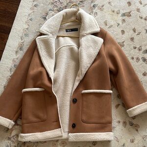 Zara Brown and Cream Pea Coat with Luxurious Suede Finish